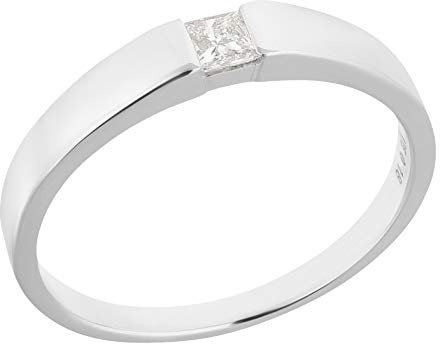 Ardeo Aurum Damenring aus 375 Gold Weißgold mit 0,18 ct Diamant Princess-Schliff Spannfassung Solitär Verlobungsring