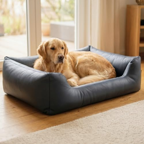 4L Textil Mario Orthopädisches Hundebett Kunstleder große Hunde Hundekorb | 140x110 cm | Dunkelgrau | Wasserabweisend | Abwischbar | Robust