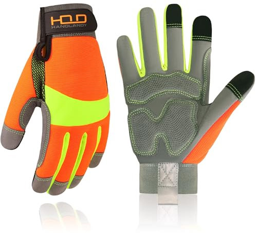 HANDLANDY Anti Vibration Gloves Hi-vis Reflective Safety Work Gloves, Touch Screen, Flexible Spandex Back Anti Vibrant Gloves, XXL