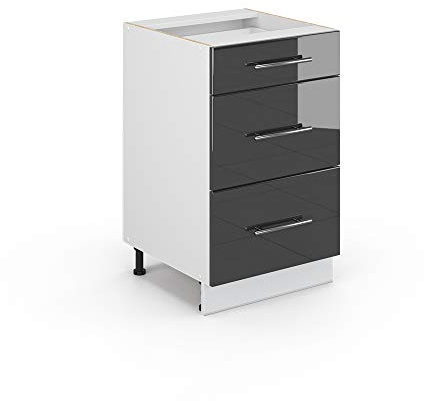 Vicco Küchenunterschrank Fame-Line, Anthrazit Hochglanz, 50 cm | MDF-Front · Ohne Arbeitsplatte · Höhenverstellbare Füße · Metallgriffe · Metall-Vollauszüge