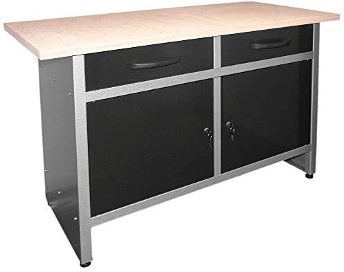 GERMANIA Werkbank mit 2 Schubladen & 2 abschließbaren Türen - 120 x 60 x 85 cm - Werkstatteinrichtung mit Metallgestell und Holz-Arbeitsplatte