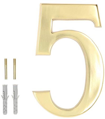 KOTARBAU® - Numero civico 3D 5 in ottone, 20 cm, per abitazioni, alberghi, appartamenti, 100% ottone