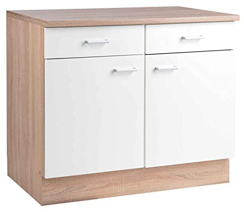 Möbel Jack Unterschrank Küchenschrank SOLERO 6 | Eiche Sonoma | Weiß | 2 Schubladen | 2 Türen