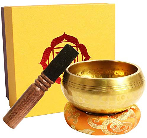 GGMWDSN Bol Chantant Tibetain avec Maillet Et Coussin en Bois, Bols TibéTains pour La MéDitation - Bol Bouddhiste LéGer - DéCor Spirituel Exquis pour La Maison, Studio de Yoga,10.5cm
