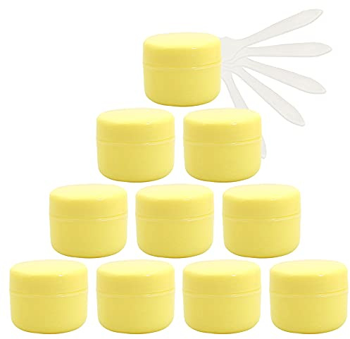 TIANZD 24 Pièces Vides Petit 50 ml jaune Cosmétique Pot en Plastique avec Couvercle 50 g Pots de Cosmétique Crème de Bouteille Contenant pour des Produits Cosmétiques avec 5x Spatules