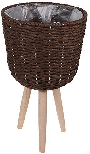 Happyyami Dekorativer Pflanztopf aus Rattan, 1 Stück, Dunkelbraun | Holz Kunststoff Verbund, Schlichte Form mit Glatter Oberfläche, für Schlafzimmer und Büro