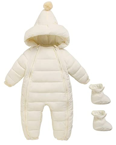 Maeau Snödräkt nyfödd baby huvtröja kappa pojke flicka sparkdräkt vinter snödräkt 0–24 månader, Vit-med skor, 0-6 mois