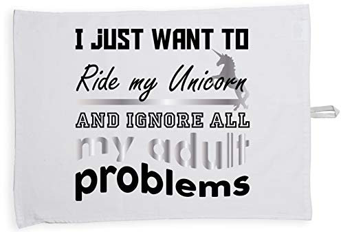 Hippowarehouse I Just Want To Ride My Unicorn And Ignore All My Adult Problems Tea Towel Eco Printed Dish Cloth Kitchen accessory 50cmx70cm 100% Cotton