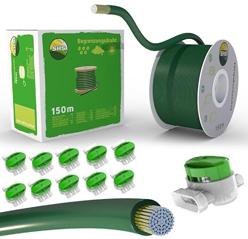 150m Begrenzungskabel + 10 GRÜNE Kabelverbinder für Mähroboter Rasenmäher Rasenroboter Zubehör SET Begrenzungsdraht für Suchkabel - kompatibel mit GARDENA/BOSCH/HUSQVARNA/WORX/HONDA/ROBOMOW