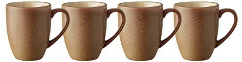 BITZ Becher mit Henkel, Kaffeebecher aus Steinzeug, 30 cl, 4er-Set, Wood/Sand