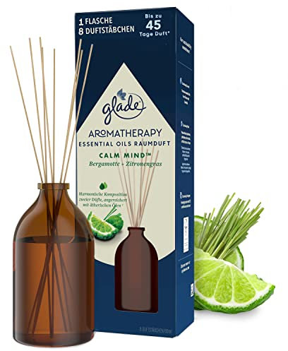 Glade Aromatherapy Essential Oils Raumduft, Calm Mind, Raumduft Stäbchen für ätherische Öle, Bergamotte + Zitronengras, 80ml
