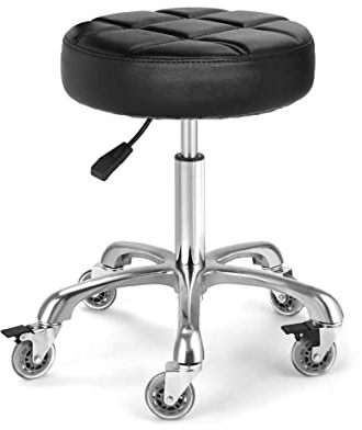 McDooFly Höhenverstellbarer, robuster Hocker, Drehhocker mit Rollrollen, für Zuhause, Bar, Küche, Büro, Geschäft, Tattoo, Lash Tech, Pediküre, ohne Rückenlehne, Schwarz