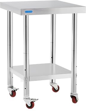 KUARBARR Stainless Steel Table for Prep & Work with 4 Caster Wheels with Undershelf 18 x 24 NSF Metal Commercial Kitchen Prep Table with Adjustable Under Shelf Worktable for Restaurant Home Outdoor