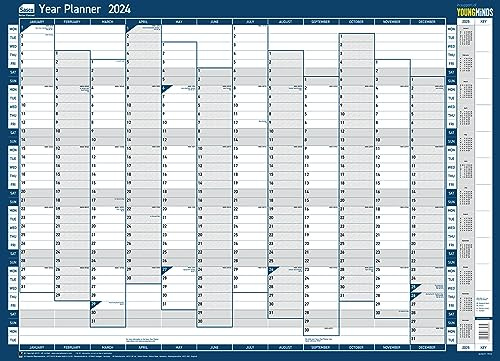 Sasco Vertikaler Jahresplaner für 2024, Papier-Whiteboard-Poster-Stil, trocken abwischbarer Kalender, großer Wandplaner mit trocken abwischbarem Stift und Aufklebern, Wandtafel und Büro-Pinnwand,