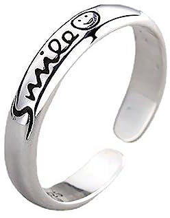 Lllunimon Viel Glück Smiley Gesicht Ring Für Frauen Männer 925 Sterling Silber Einstellbare Stapelbare Bands Lächelnd Breite Ringe Schmuck