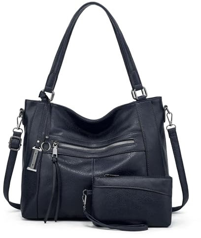 BAIGIO Sac a Main Grand Cuir PU Sac Hobo Sac Cabas Femme Sac Bandoulière Fourre Tout Messenger et Portefeuille Ensemble pour Travail Shopping Party Voyage