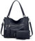 BAIGIO 2-teilige Handtasche Damen Umhängetasche Mittelgroß Shopper Tasche PU Leder Crossbody Tote Bag Set Schultertasche Damentaschen Henkeltaschen Tragetasche mit Geldbörse Reißverschluss, Dunkelblau