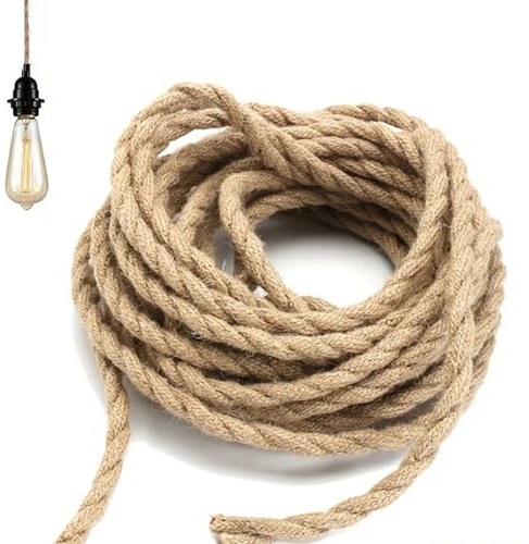 TOOSOAR Cavo in tessuto a 3 fili, 3 x 0,75 mm², 10 m, rivestito in iuta per lampadari, applique e paralumi