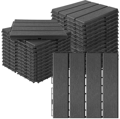 MYFAMIREA 27 Stück ineinandergreifende Terrassenfliesen aus Kunststoff, 30,5 x 30,5 cm, für Innen- und Außenbereich, wasserdicht, rutschfest, Bodenfliesen, Allwetternutzung, für Balkon, Hinterhof