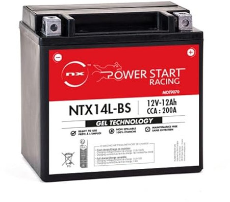 NX Batería moto Gel NTX14L-BS / YTX14L-BS / YTX16L 12V 12Ah