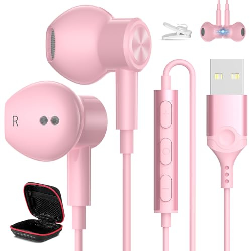 HGCXING USB Headphones for PC Laptop Magnetic 7.5ft Wired Earbuds Computer Headset with MICR Control Mute Noise Isolate Cord in Ear Gaming Earphone for MacBook Pro Office Work School Zoom