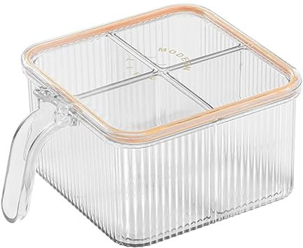 Luminexia Clear Seasoning Box,Seasoning Container,Kitchen Seasoning Storage Box,4 Compartments Spice Jar,Spice Bottles With Lid And Spoon For Sugar Salt Pepper And Other Spices
