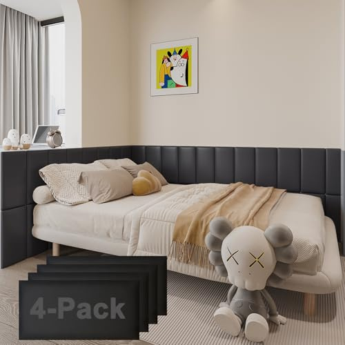 Lot de 4 panneaux muraux autocollants 3D anti-collision pour enfants - Noir