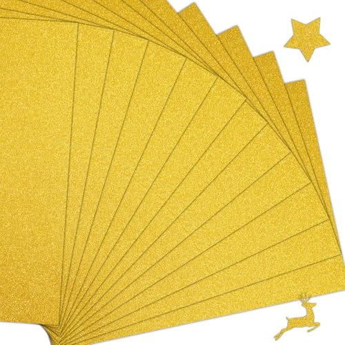 15 Goldpapier zum Basteln, A4 Gold Glitzerpapier, Crafting Bastelpapier | 21x29.7cm 250g/m² Kartonpapier für DIY Grußkarten, Geschenkverpackung,Scrapbook Projekte, Weihnachtskarten,Schultüte zubehör