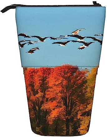 SDEGTHO Federmäppchen, Motiv: Jagd, fliegende wilde Enten und Baum, Stiftebox, Ständer, Teleskop-Make-up-Tasche, Pop-Up-Büro-Organizer