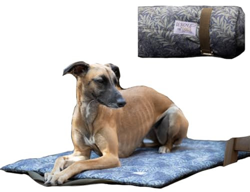 Portable Waterproof Roll-Up Dog Mat with Carry Handles, William Morris Willow Bough Charcoal Floral Pattern, For Small to Large Dogs (Large)
