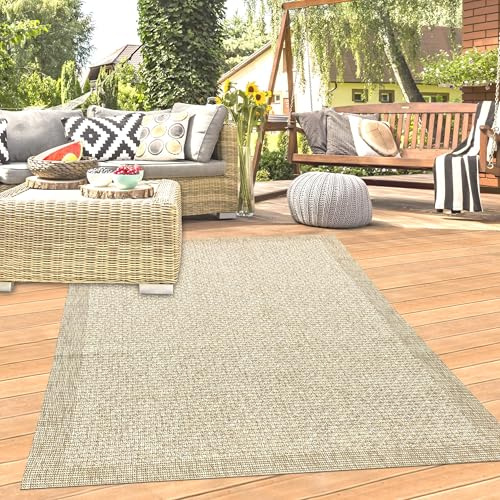 Teppich-Traum Vardagsrumsmatta för utomhusbruk, trädgård, balkong, uteplats, väderbeständig, färgbeständig, med originalmönster, enfärgad beige, 200 x 290 cm