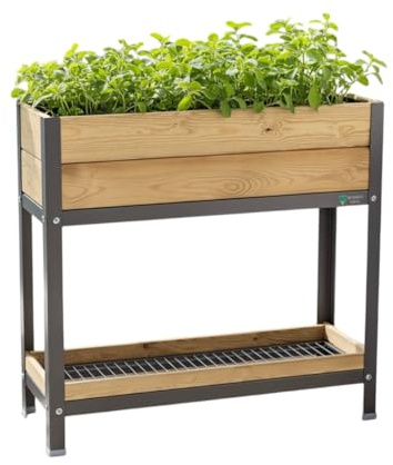 MI HUERTO URBAN Jardinera Elevada Madera con Bandeja Recoge Aguas | Estructura Metálica | Mesa Cultivar Plantas Terraza Jardín Balcón Exterior | Gris Mate | HUERTO Alto - 90x30x90 cm