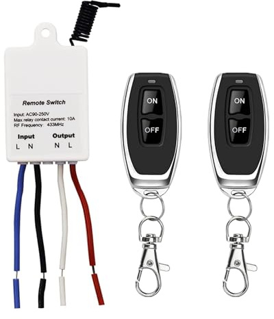 QIACHIP Wireless Light Switch Kit RF Relay Receiver 433 Mhz Remote 230V | 10A Relay,No Wiring,On/Off,Easy Installation,Momentary/Toggle/Latching,Transmitter receiver,Programmable,Indoor Lighting