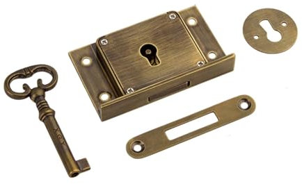 LOVIVER Schrankschloss mit Schlüssel, Vintage-Design, robustes, dekoratives quadratisches Schubladenschloss, Messing-Schranktürschloss für Schränke, Braun, Schloss 6.3 Cm X 3.8