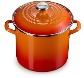 Le Creuset Traditioneller Suppentopf aus Emaille auf Stahl, 7,6 l, Flamme mit Edelstahlknauf