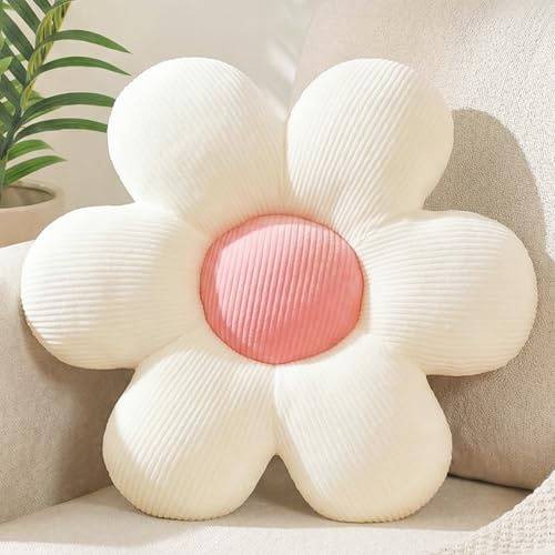 FSRONGXI Blumenkissen Decor, weiße Zierkissen, Niedliche Bodenkissen, Ästhetisches Preppy-Zimmerdeko-Kissen für Bett, Sofa, Stuhl 38cm (Weiß und rosa)