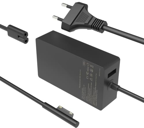 Chargeur Surface Pro 7 65W Compatible avec Microsoft Surface Pro 7 4 10 9 8 7+ 6 5 3 X Windows Surface 6 5 4 3 2 1 Go Book 3 2 1 Ordinateur Portable Cordon d'alimentation Microsoft