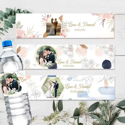 MEIEG Personalisierte Wasserflaschenetiketten Für Hochzeiten, Individuelle Wasserflaschenetiketten Mit Foto/Text, Flaschenaufkleber Für Brautpartys, Dekoration Für Geburtstagsfeiern(30pcs)