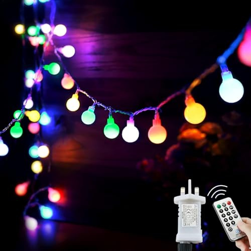 200LED Christmas Fairy Lights Plug in, 20M/65ft String Lights, 8 Mode Globe Lights Outdoor with Remote Control/Timer for Bedroom, Party, Decorations(Multi-Coloured)