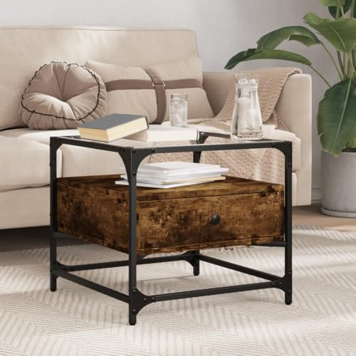 QZZCED Tavolino da salotto con piano in vetro, per affumicare, versatili, per soggiorno, 50 x 50 x 45 cm, in acciaio