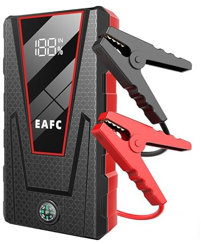 EAFCAuto Arrancador de batería portátil para Coche de 1200A, Dispositivo de Arranque de 12V, con Clip Inteligente y Iluminación de Emergencia LED, Adecuado para Gasolina de 4L/diésel de 2L. (Negro)