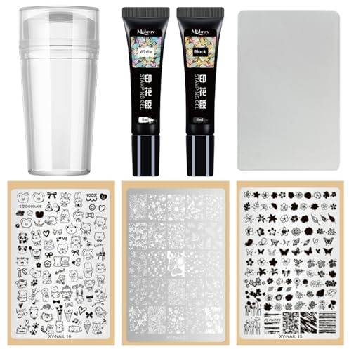 3Pcs Cute Animal Nail Stamping Plates, Flower Planet Nail Stamper, Stainless Steel Nails Image Plates Print Nails Stencils, Nail Stamp Templates for Manicure Printing