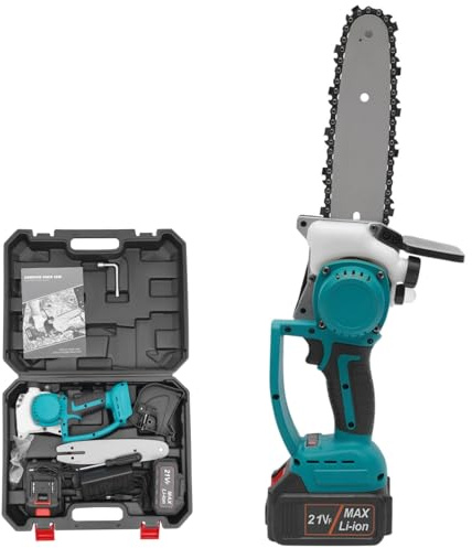 Garbenat Mini Kettensäge 8 Zoll Kettensäge mit Akku 400W Elektro-kettensäge Bürstenloser Motor Handsäge Elektro Akku Motosäge für 20cm Holzdurchmesser Holz, Ästen und Sträuchern (Blau)