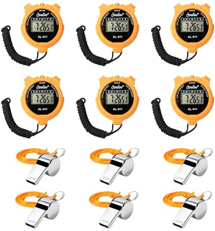 Cronometroz Digitalez Sportivo,6 Pezzi Digitale Cronometroz Sportivo Con 6 Fischietti,Cronometro Digitale Memoria,Cronometro Elettronico Per Allenamento E Gara,Giallo