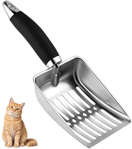 Puxary Pala Arenero Gato,Pala para Arena De Gato De Acero Inoxidable,Metal Cuchara De Arena para Gatos con Mango,Duradero, Antiadherente Arena