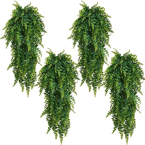 Regallop 4 Pack Artificial Hanging Plants Fake Hanging Plant Faux Hanging Eucalyptus Plants UV Resistant Plastic Plants for Indoor Outdoor Room Wall Wedding Patio Porch Decor (4 Pack green A)