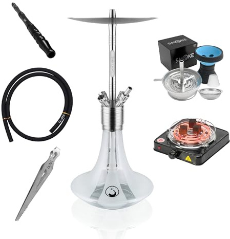 Steamulation Cachimba Ultimate White Matt Metallic Gen.I | Shisha de Acero Inoxidable con Manguera de Silicona, Boquilla, Cazoleta de Piedra HMD y Hornillo Eléctrico 1000W