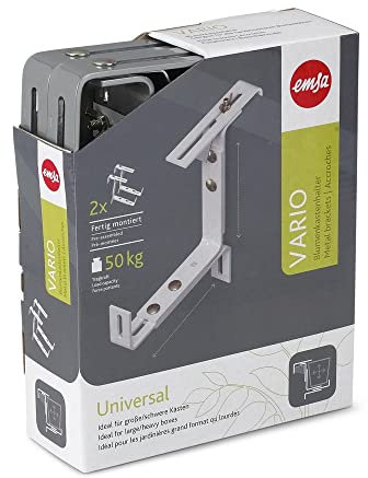 POETIC/EMSA Lot de 2 support pour fixation Jardinière, Bacs à Fleurs sur Balustrade, Pour largeur de balustrade de 4 à 15 cm - Couleur aluminium - Capacité de charge 50kg