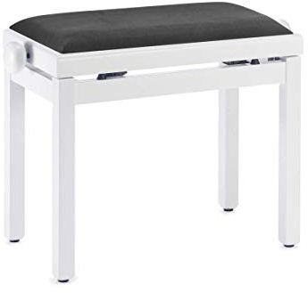 Stagg 21271 hohenverstellbare Samt-Klavierbank (49-59 cm, Sitzfläche gepolstert, 55x32 cm) weiß/matt/schwarz