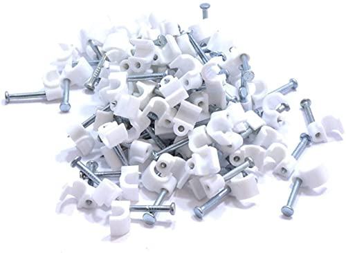 Merriway TM BH03748 Clip de Cable Redondo, Blanco, 50 mm, Set de 100 Piezas